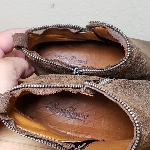 Lucky Brand Women's 11 Bartalino Zip Ankle Booties Brown Suede Distressed‎ Fall - Picture 8 of 9